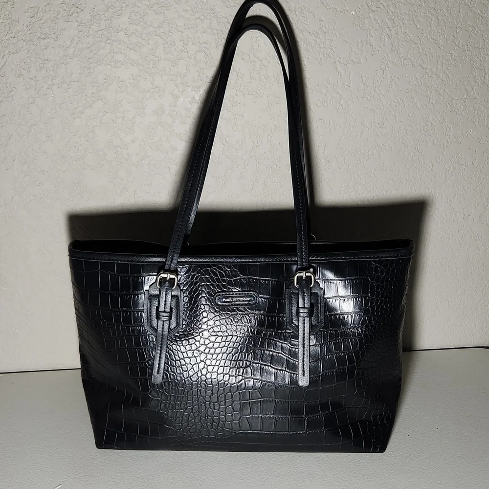 Dana Bachman Purse faux animal print zebra inside tote purse bag black